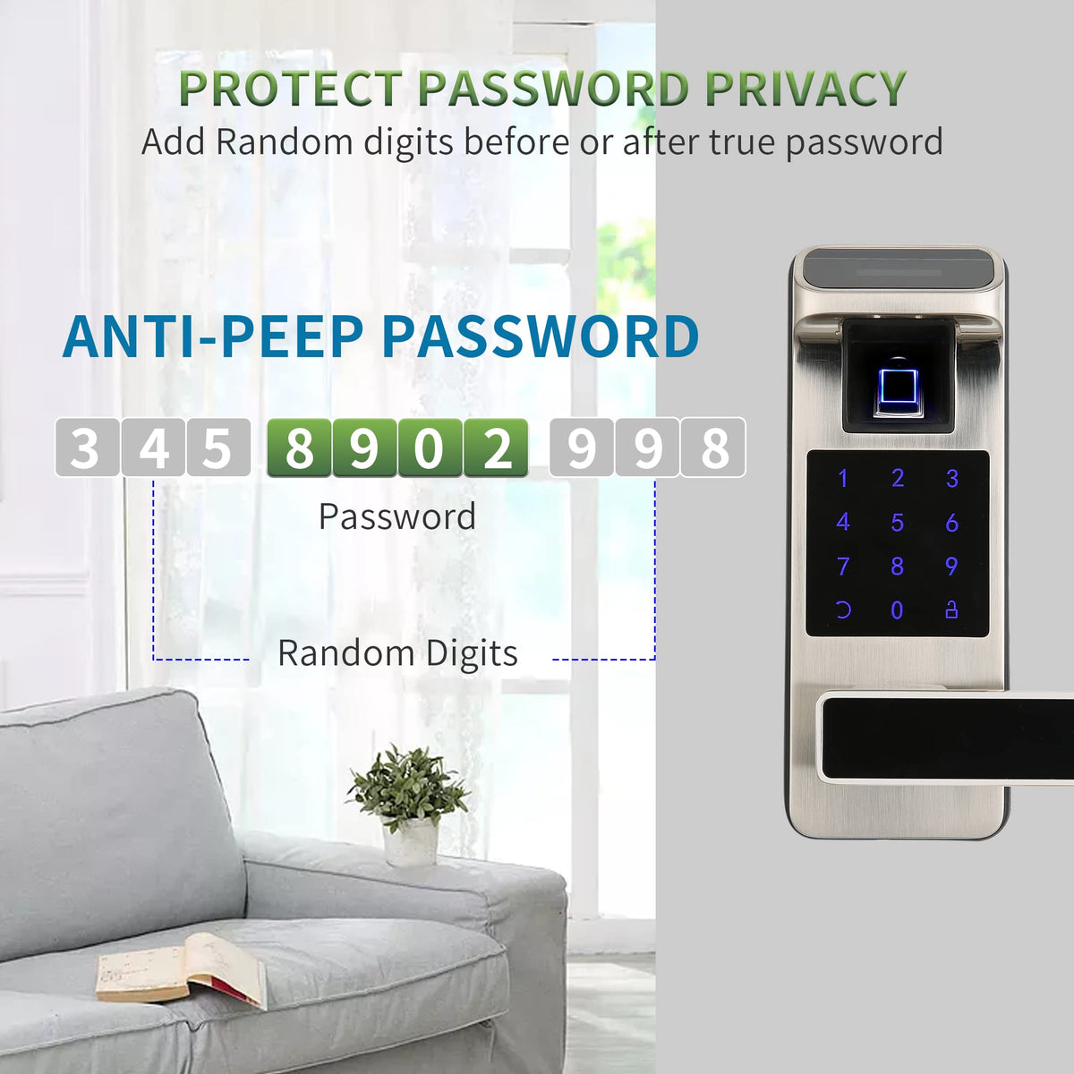 HARFO Smart Door Lock backup power port and keys for peace of mind.