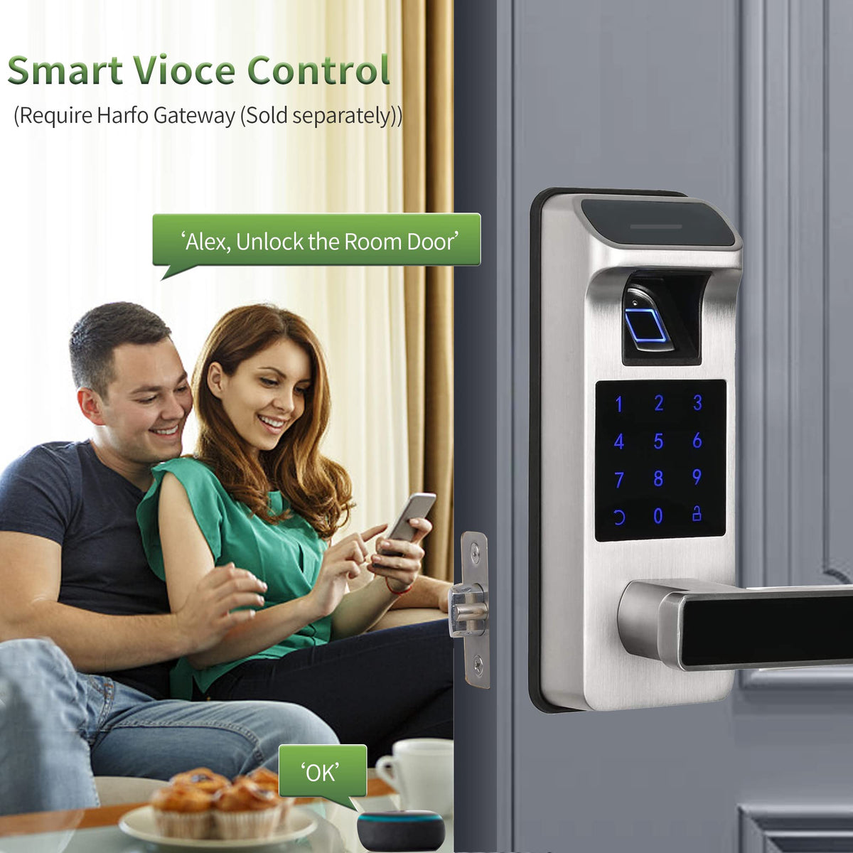 HARFO Smart Door Lock reversible handle adapts to left or right openings for versatile installation.