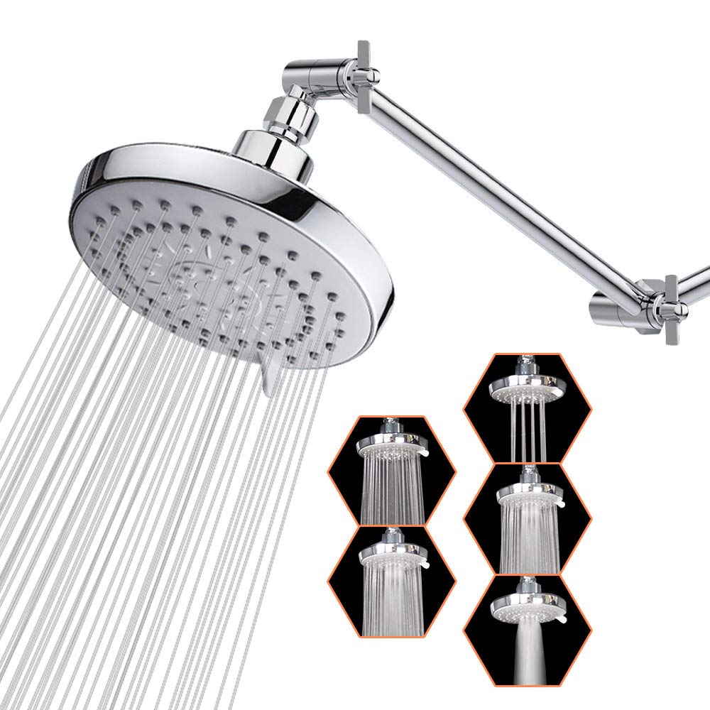 HarJue high-pressure shower head with 11-inch brass arm for adjustable rainfall.