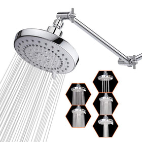 HarJue high-pressure shower head with 11-inch brass arm for adjustable rainfall.