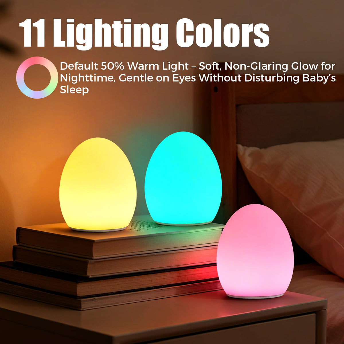 Harmobub 11 color modes create a soft, non-glare glow for kids in the dark.