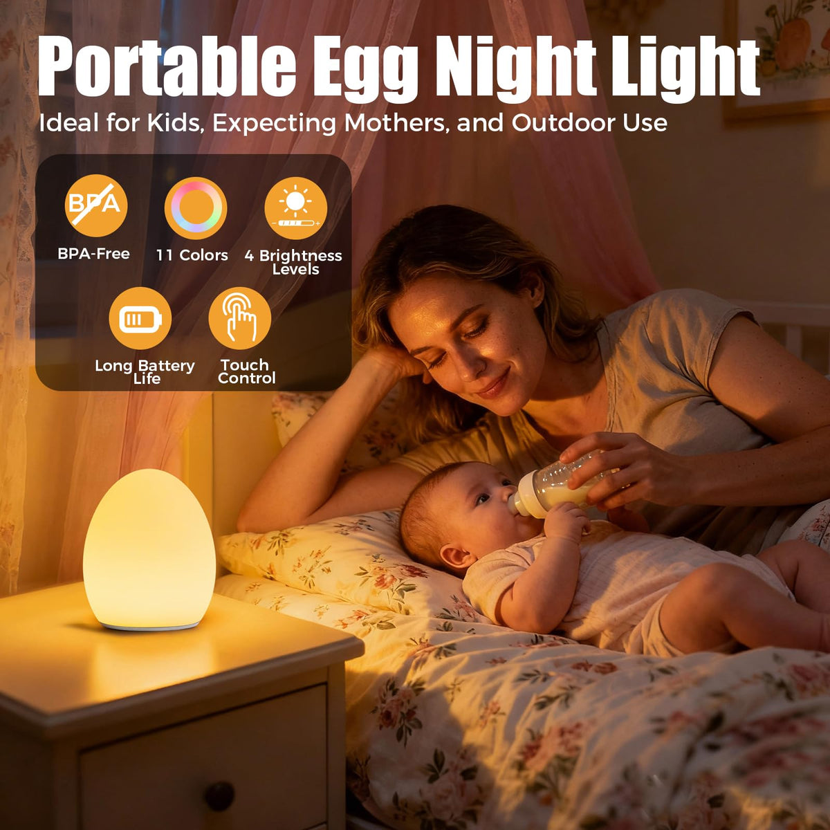 Harmobub night light for nursery helps breastfeeding with adjustable warm light.