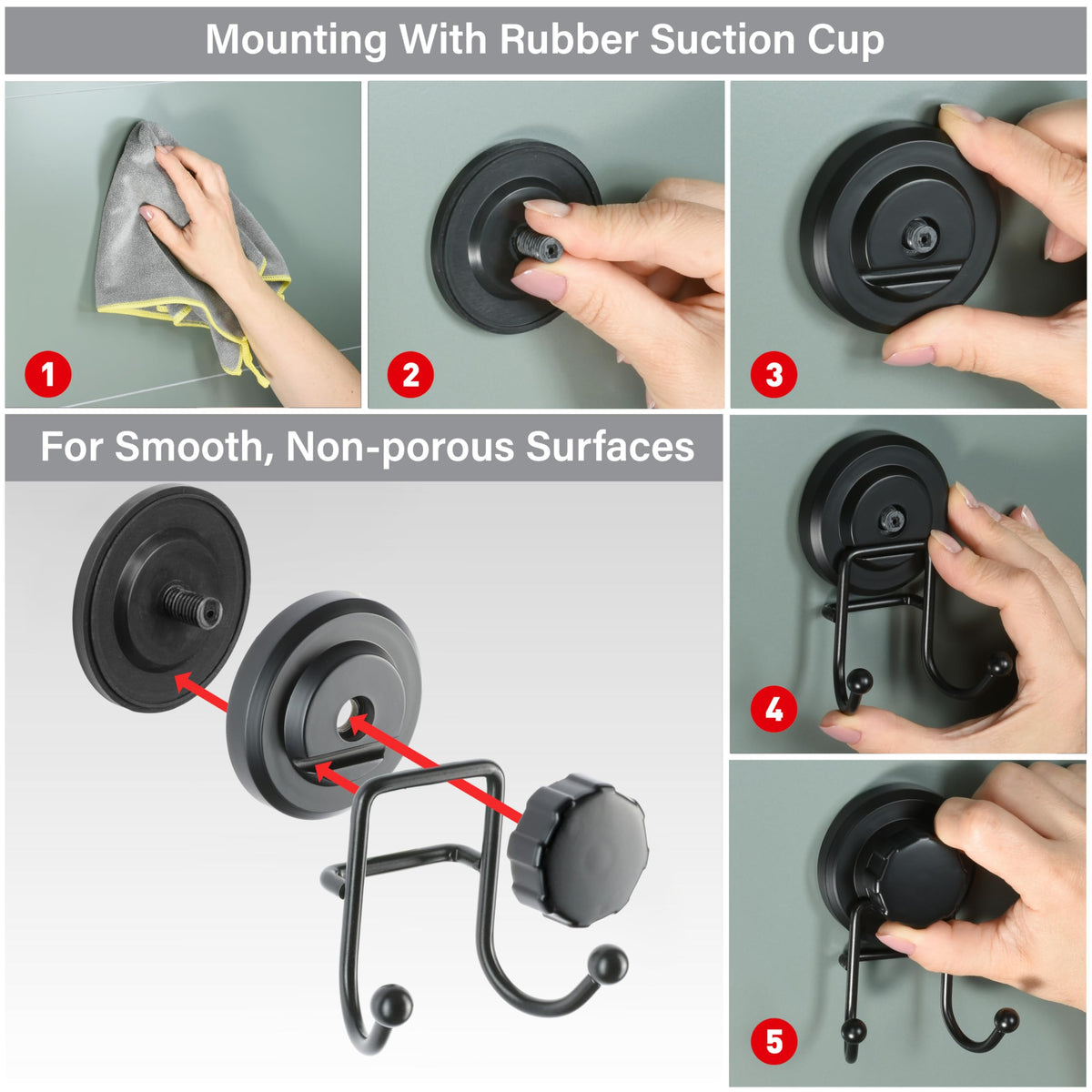HASKO no-drill option attaches securely to tile or glass.