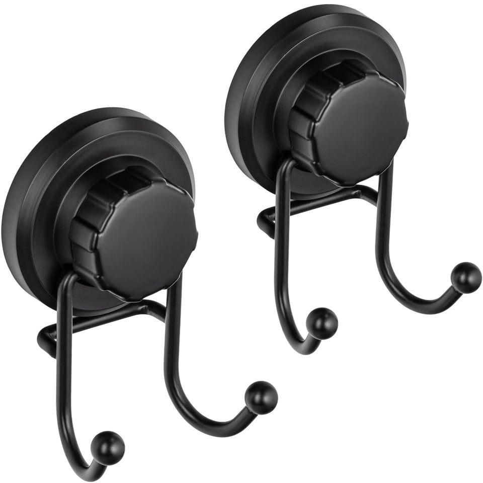 HASKO suction cup hooks on shower wall keep towels within reach.