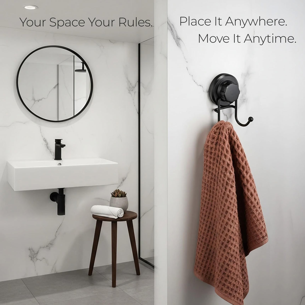 HASKO towel and washcloth holder ready for daily shower routines.