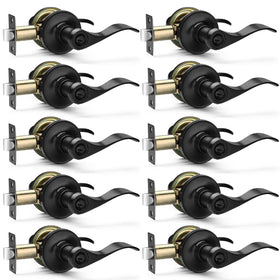 Hasmikit 10-pack matte black privacy door levers for bedrooms and baths.