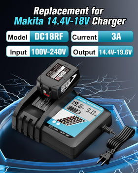 Hastia DC18RF charger designed for Makita 18V with efficient cooling