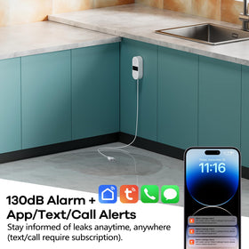 HASULL leak detector under-sink view with 39-inch probe prevents floods