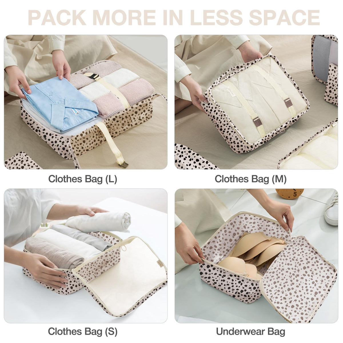 Hatisan Leopard packing cubes for cosmetics bag keeps toiletries tidy.