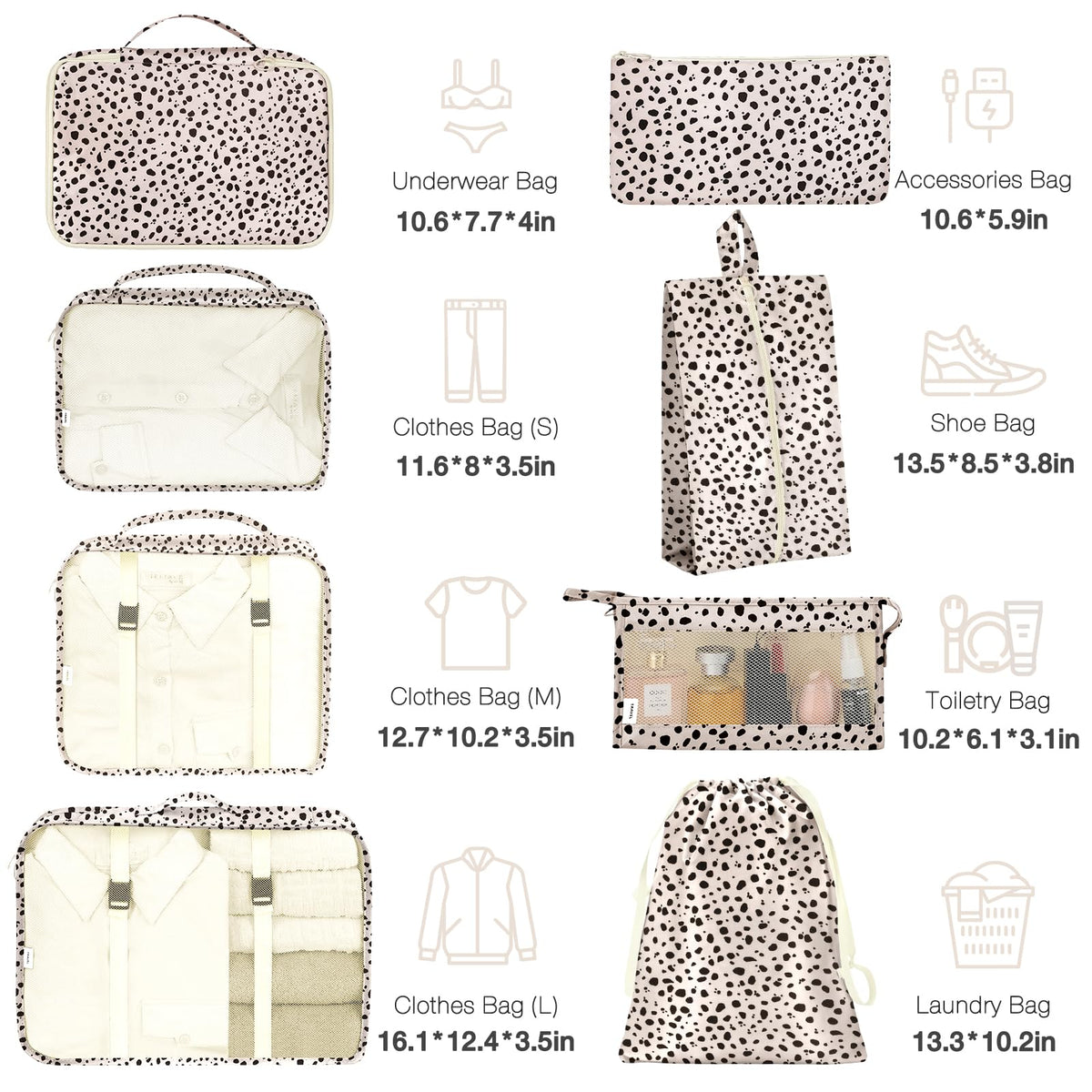 Hatisan Leopard packing cubes with shoe compartment keep footwear neatly separated.