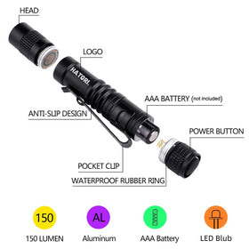 HATORI LED Mini Flashlight aluminum body offers rugged durability for outdoor use.
