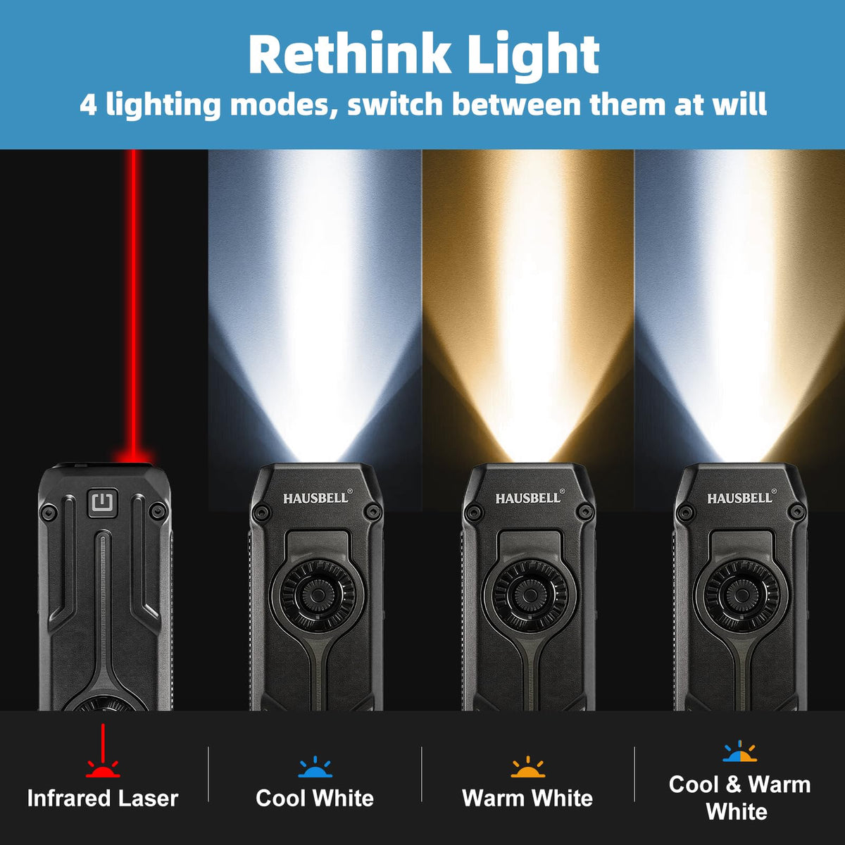 HAUSBELL Flat EDC Flashlight stepless dimming dial for precise brightness in any scenario.