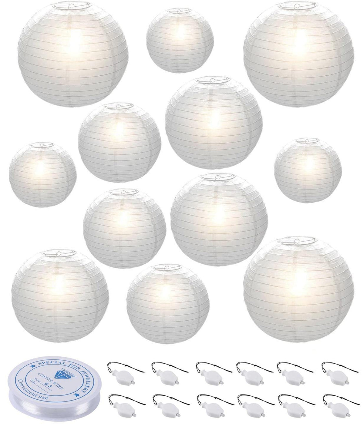 HAUSPROFI white paper lanterns in varied sizes for versatile wedding and party decor.