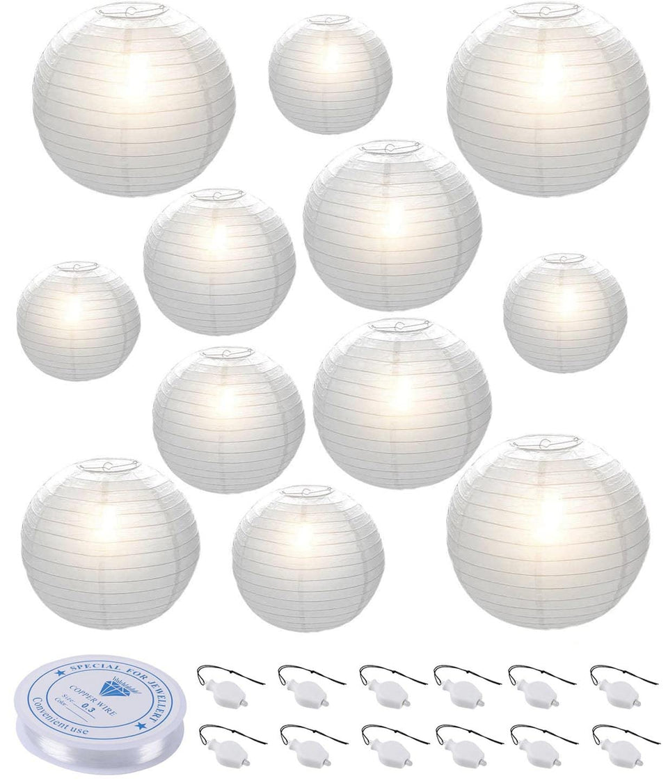 HAUSPROFI white paper lanterns in varied sizes for versatile wedding and party decor.