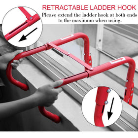 Hausse ladder hook attachment securely grips window frame for emergency deployment.