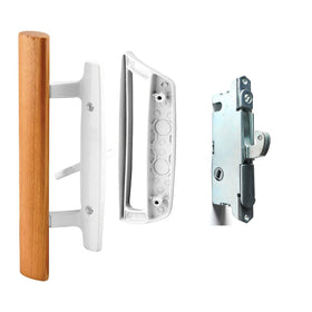 HauSun interior oak wood sliding door handle close-up for easy DIY replacement.