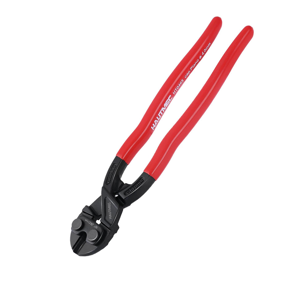 HAUTMEC 10-Inch Mini Bolt Cutter front view showing compact form for tight spaces