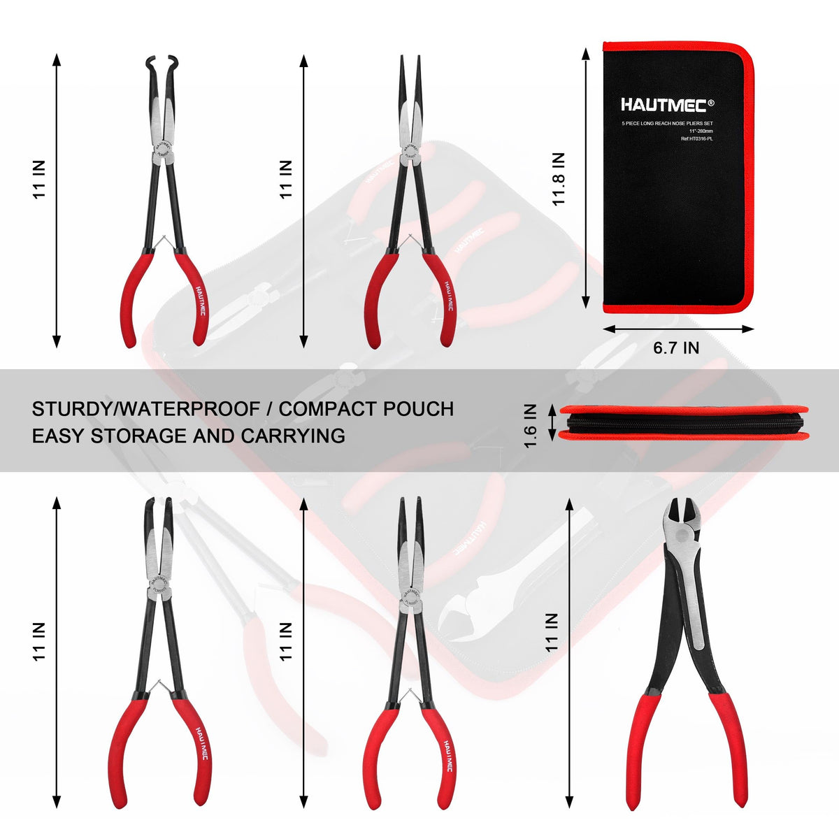 HAUTMEC 11-inch 45-degree bent nose pliers for angled access to small parts