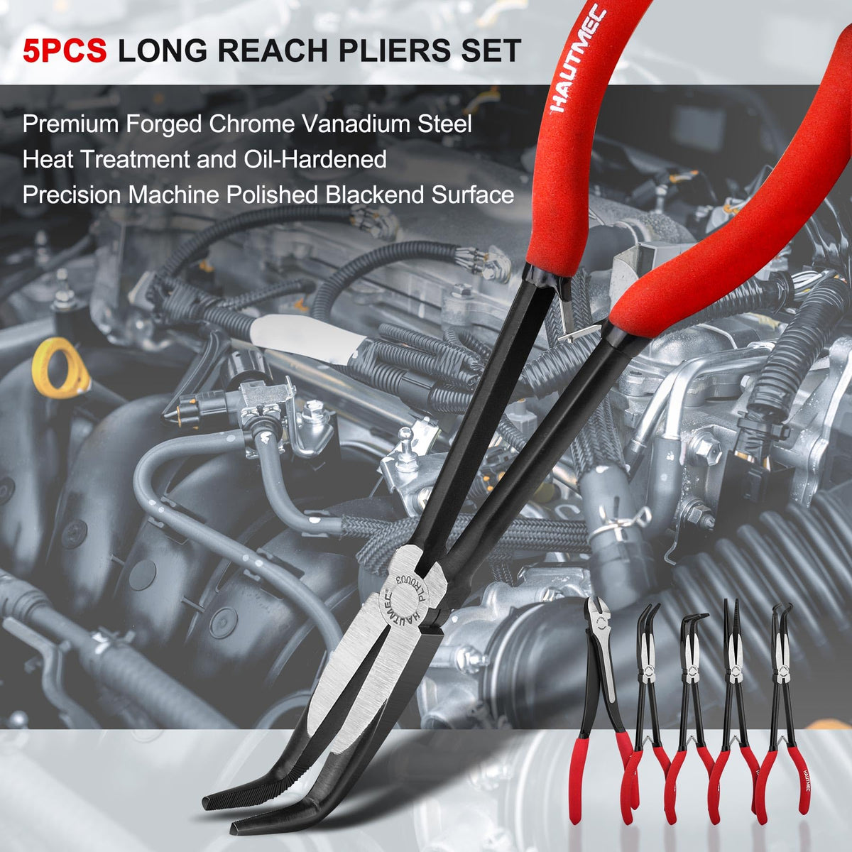 HAUTMEC 11-inch 90-degree bent nose pliers for working around obstacles