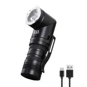 HAUTMEC 1400-lumen rechargeable flashlight with 90-degree swivel for hands-free lighting.