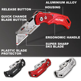 HAUTMEC black folding knife with quick-change blades for fast replacements