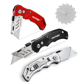 HAUTMEC red folding knife with ergonomic grip for comfortable extended use