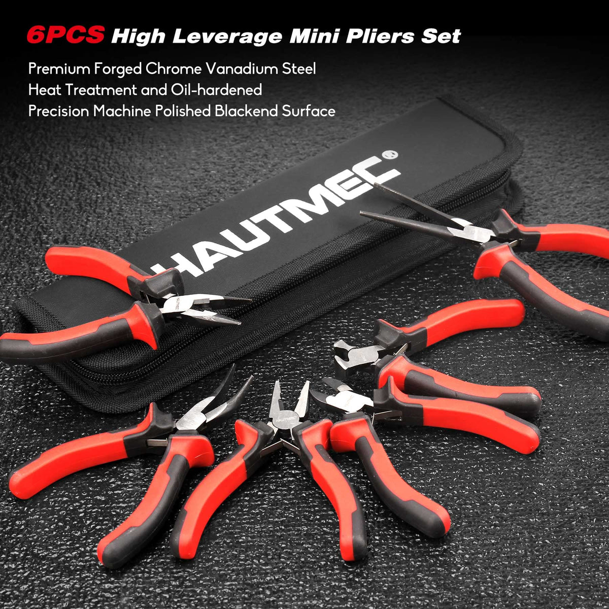 HAUTMEC 5-inch linesman pliers for secure grip in tight spaces.