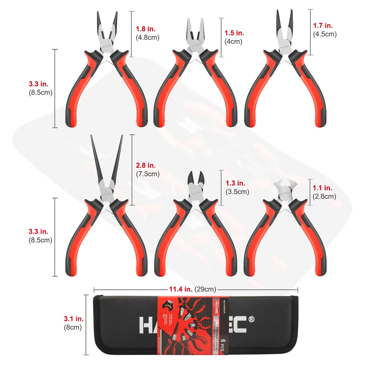 HAUTMEC 5-inch mini bent-nose pliers for bending small wires.
