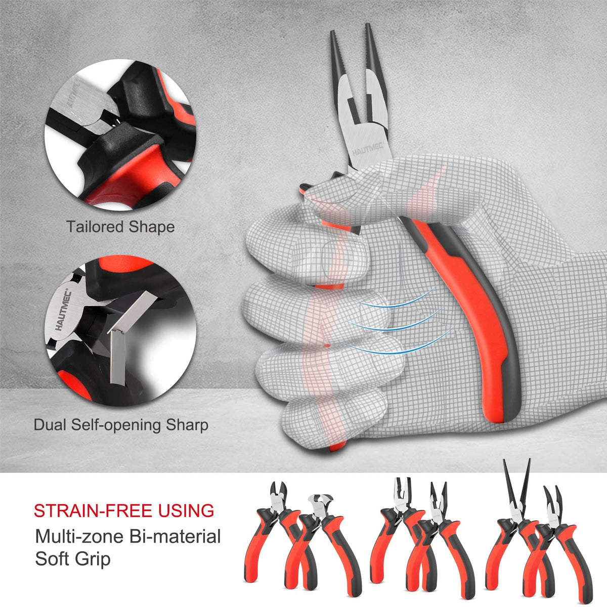 HAUTMEC 5-inch mini long-nose pliers for detailed jewelry work.