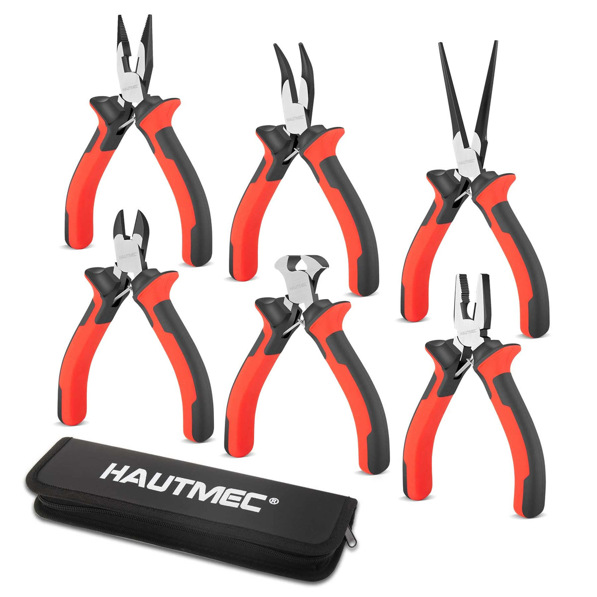 HAUTMEC 6-piece mini pliers set with needle nose for precise electronics work.