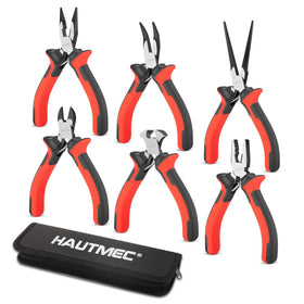 HAUTMEC 6-piece mini pliers set with needle nose for precise electronics work.