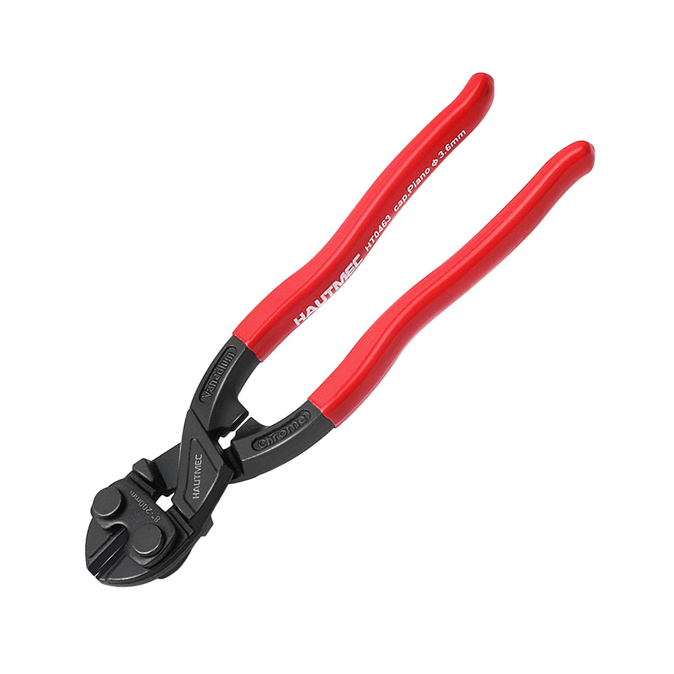 HAUTMEC 8-inch mini bolt cutters front view shows compact power for tight spaces