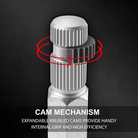 HAUTMEC cam design with knurled cams improves internal grip.