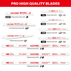 HAUTMEC chrome-vanadium blade for sharp wood and plastic cuts.