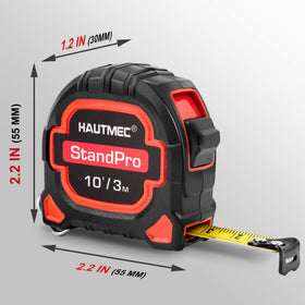 HAUTMEC dual scale tape measure showing clear inch and metric readings