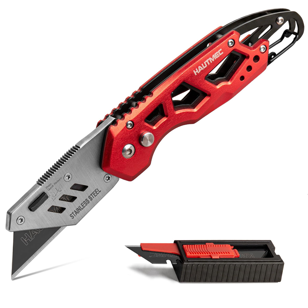 HAUTMEC folding knife with aluminum body for durable everyday use.