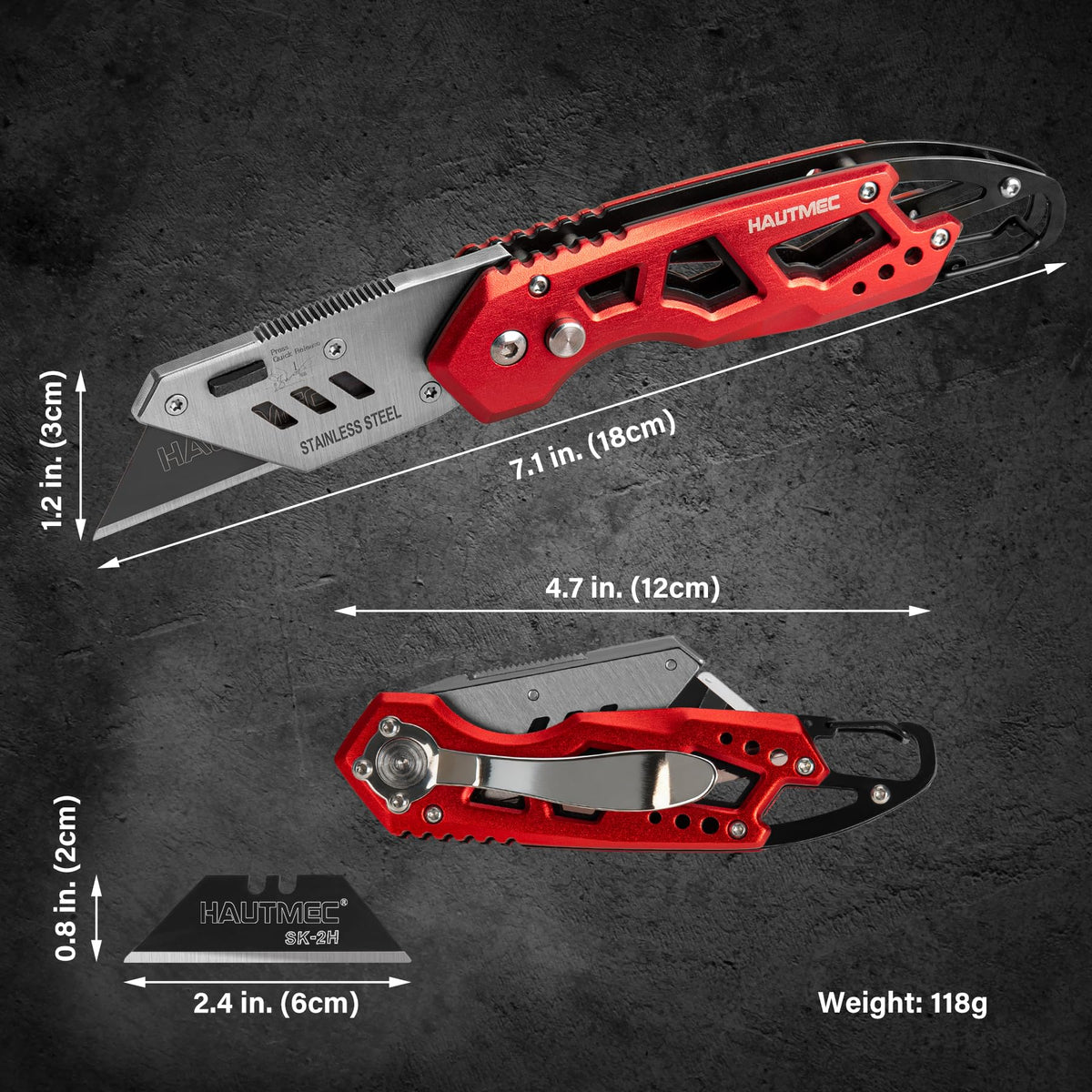 HAUTMEC folding knife with anti-slip grip for secure handling in wet conditions.