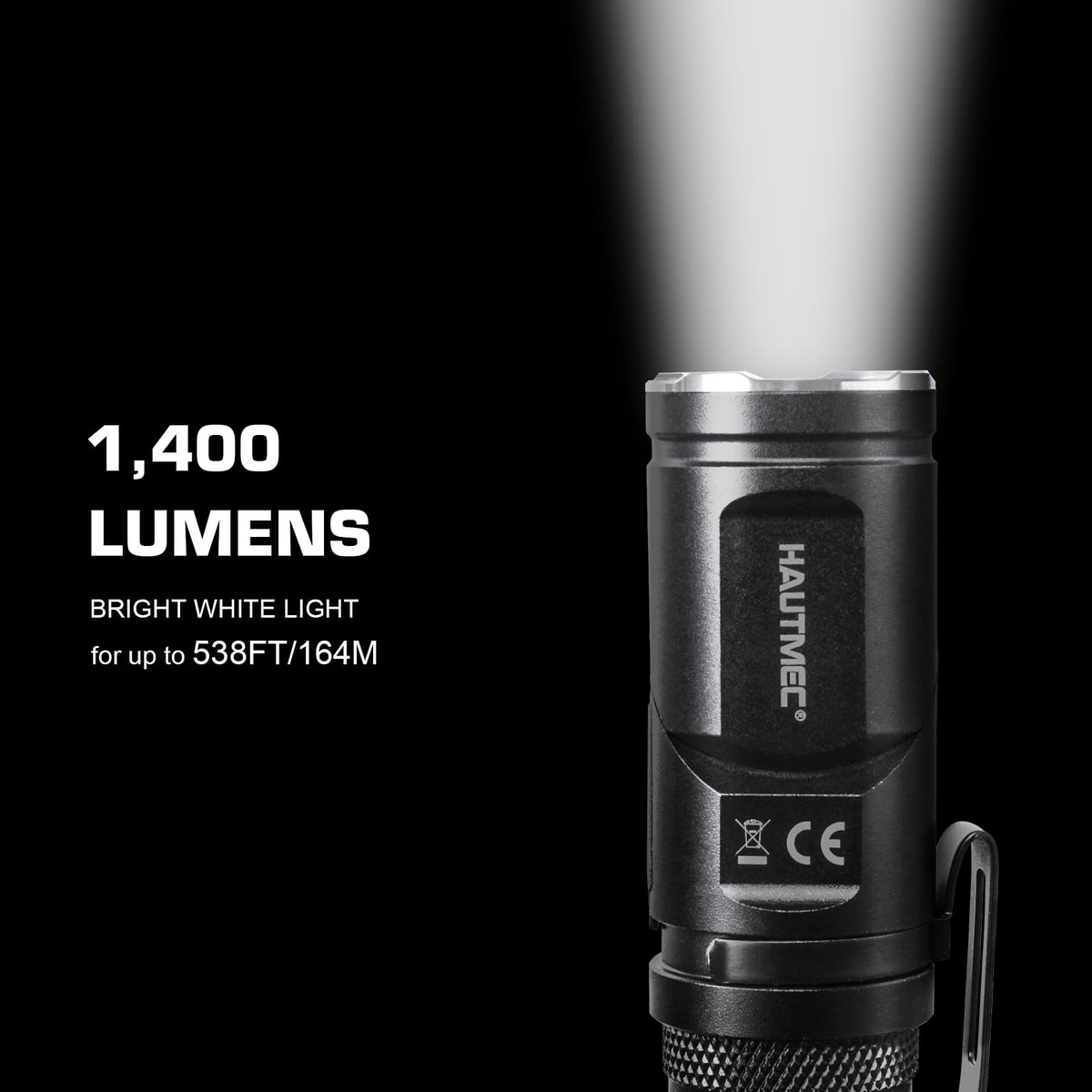 HAUTMEC LED flashlight with 5 modes supports versatile outdoor and work tasks.