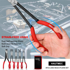 HAUTMEC spring-loaded long-reach pliers for effortless one-handed operation