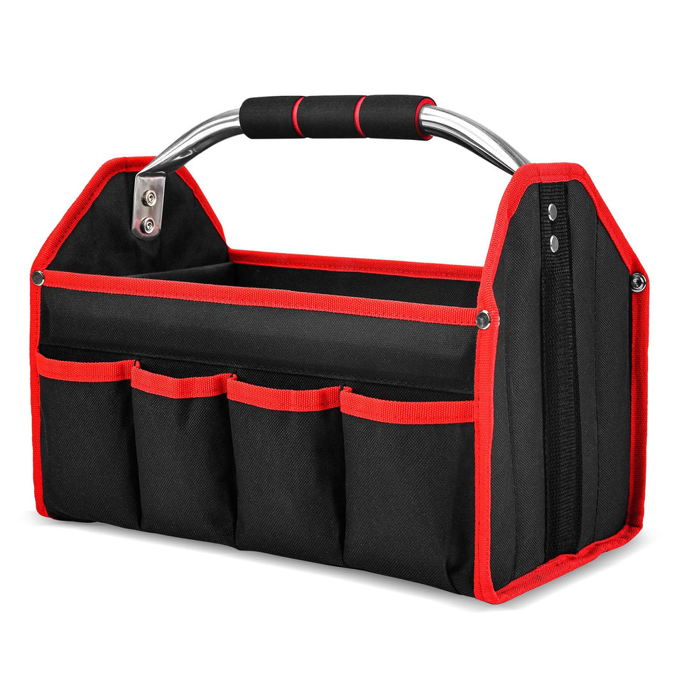 HAUTMEC 13-inch open-top tool bag with stiff frame for fast access on the job