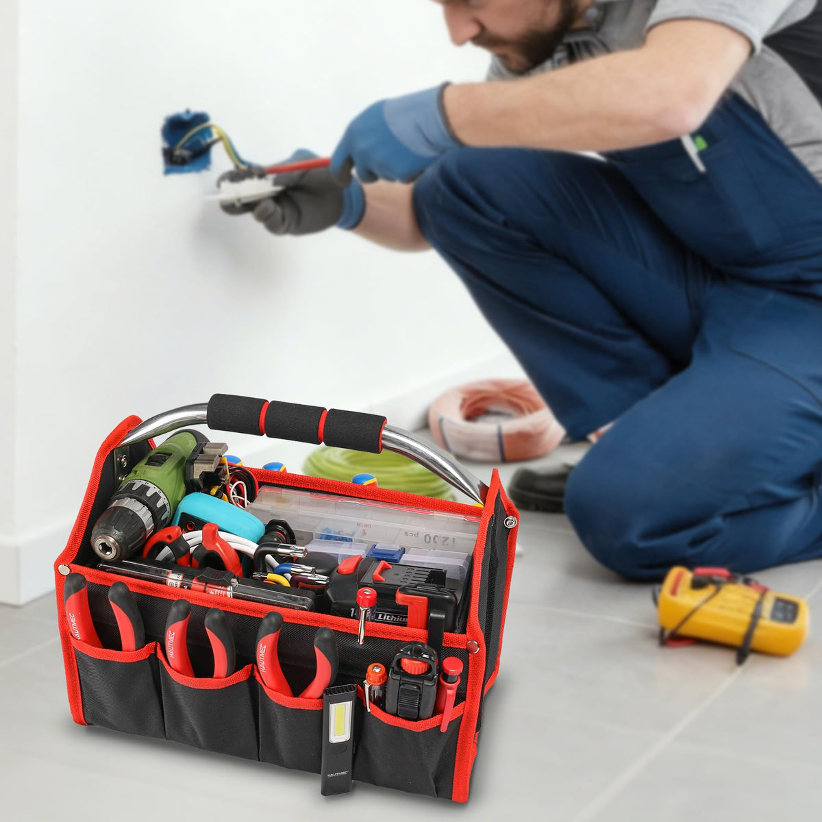 HAUTMEC tool bag ideal for electricians, carpenters, plumbers, and DIY enthusiasts