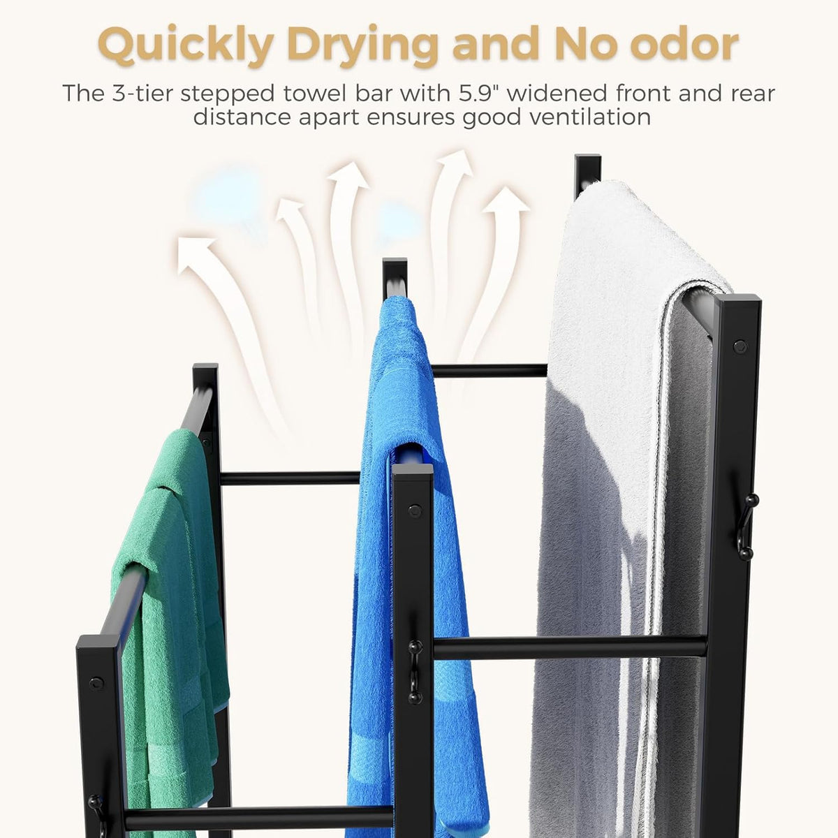 HavenlyYouth freestanding rack offers ventilated shelves for towels and toiletries.