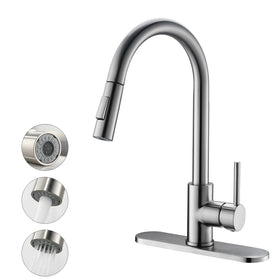 Havin brushed nickel faucet with pull-down sprayer for versatile sink cleaning