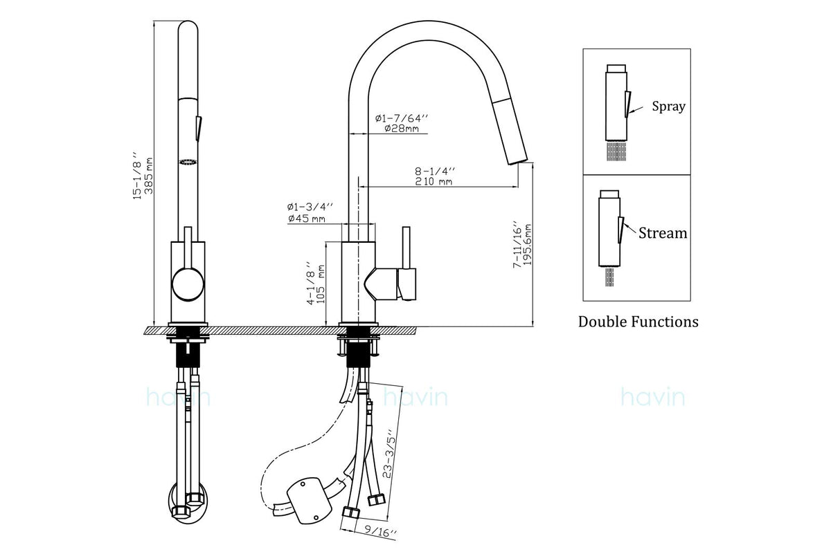 Havin deck plate included for clean installation on 1- or 3-hole sinks