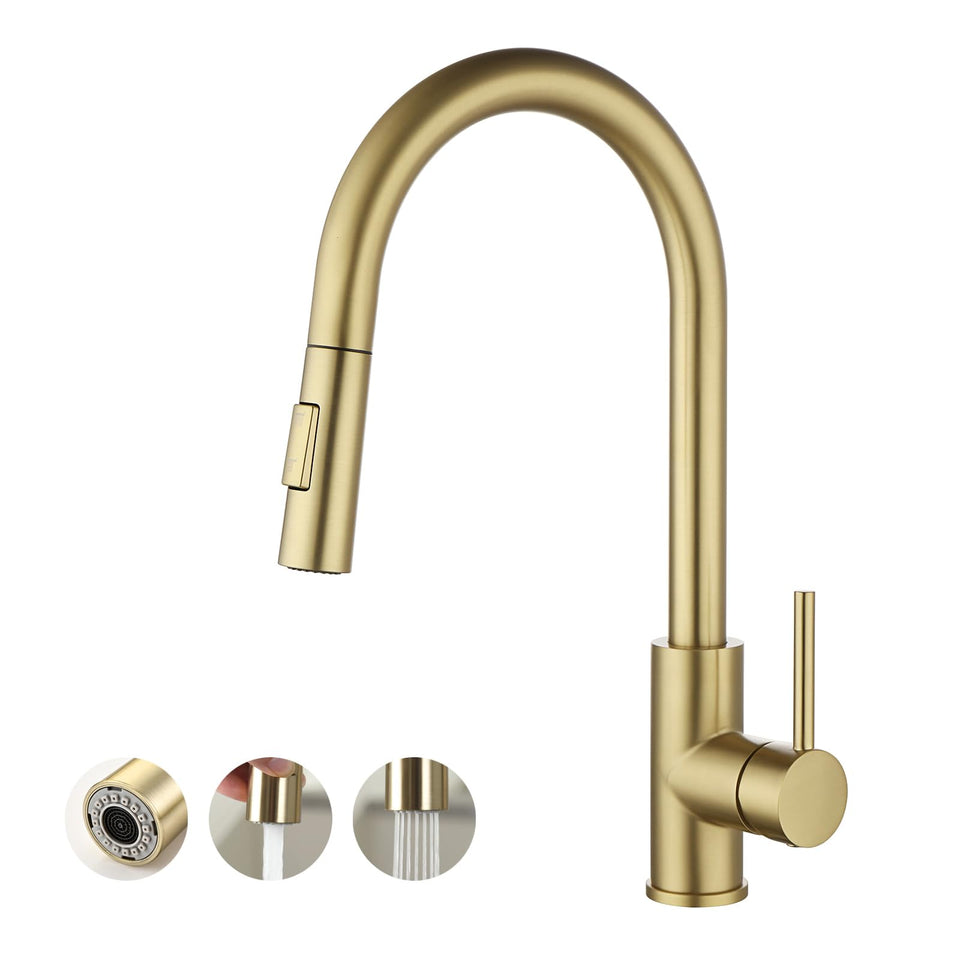 Havin Gold faucet with high arc spout for ample clearance over pots and pans