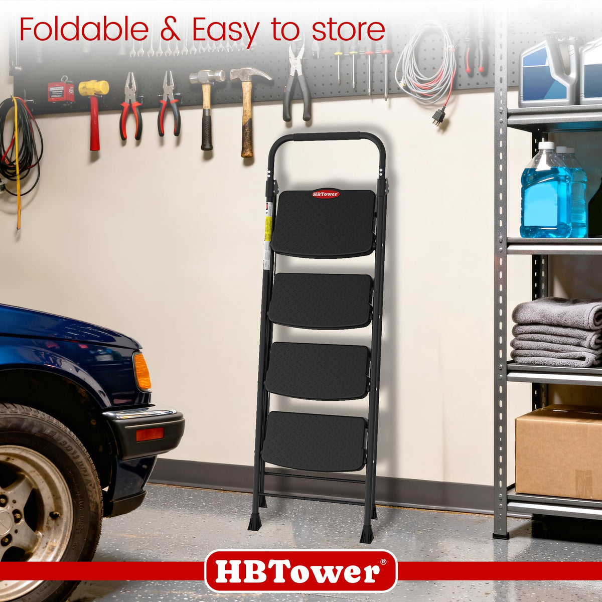 HB Tower 4-step ladder offers stable support for tasks like painting.