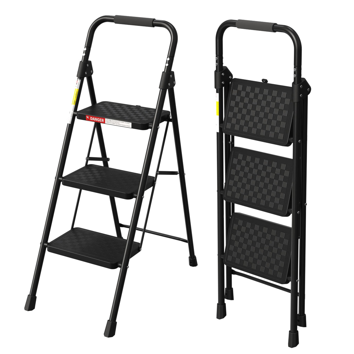 HBTower 3 Step Ladder folded compact for space-saving storage