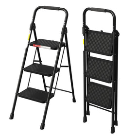 HBTower 3 Step Ladder folded compact for space-saving storage