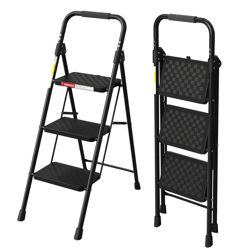 HBTower 3 Step Ladder folded compact for space-saving storage