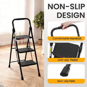 HBTower 3 Step Ladder non-slip handrail for confident use